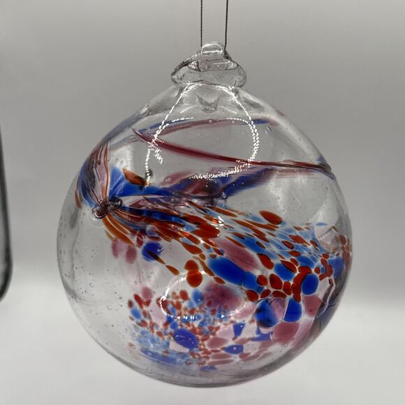 Hanging Glass Ball 5” Diameter 4th of July Witch Ball Red & Blue - Picture 5 of 7